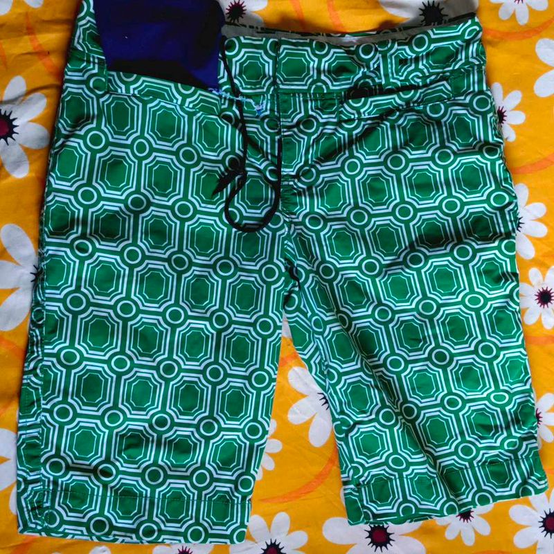 Green Patterned Shorts