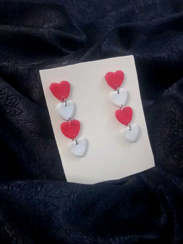 Red &amp; White Heart Drop Earrings