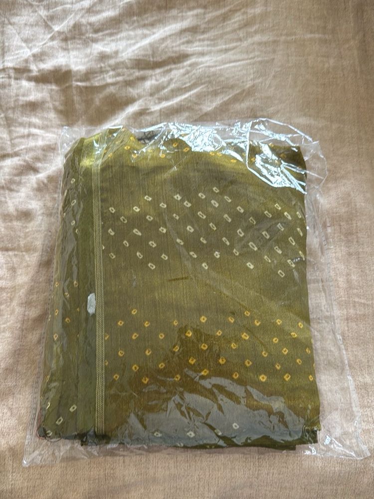 Olive Green Bandhani Saree
