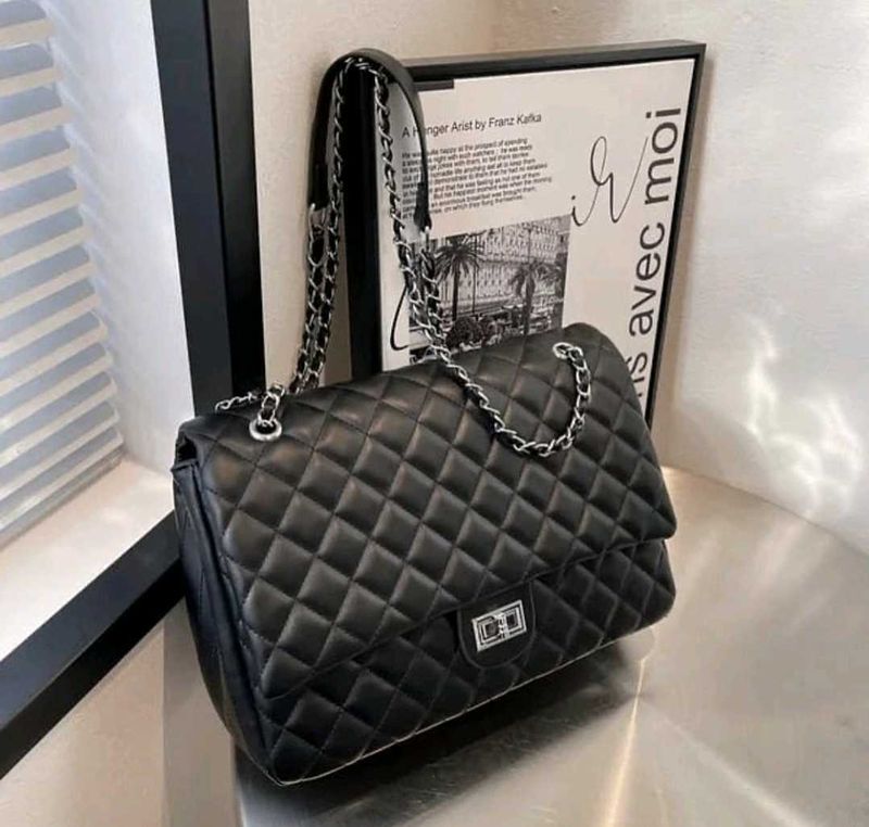 Chanel Inspired Black Quilted Jumbo Sling