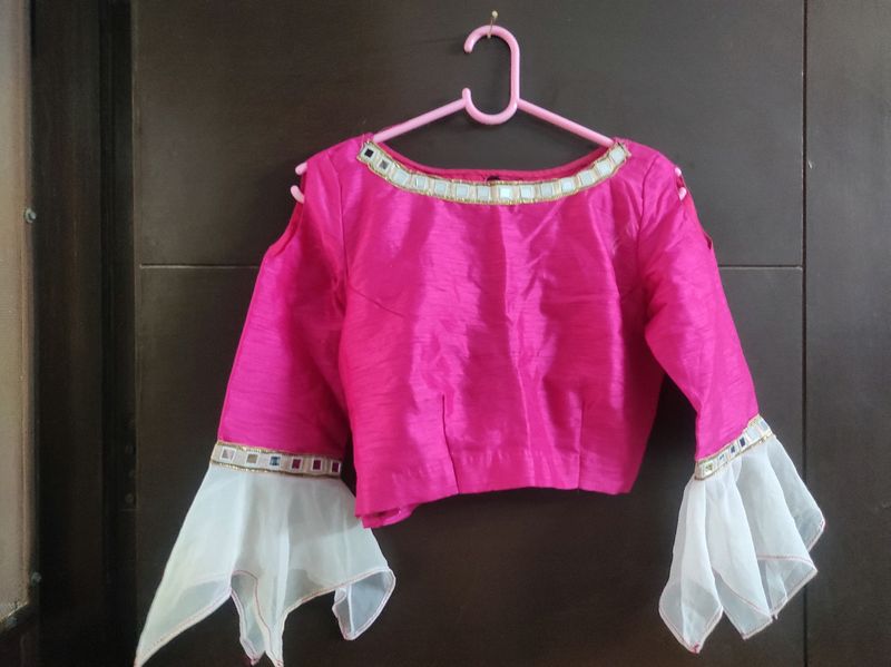 White And Pink Lehenga With Blouse