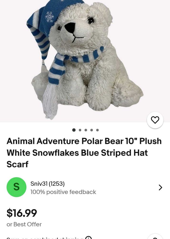 Polar Bear Whit Snowflakes Blue Striped Hat &amp;scarf