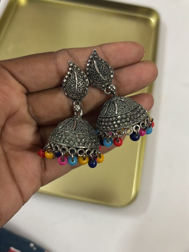Oxidised Silver Jumka Women Earrings