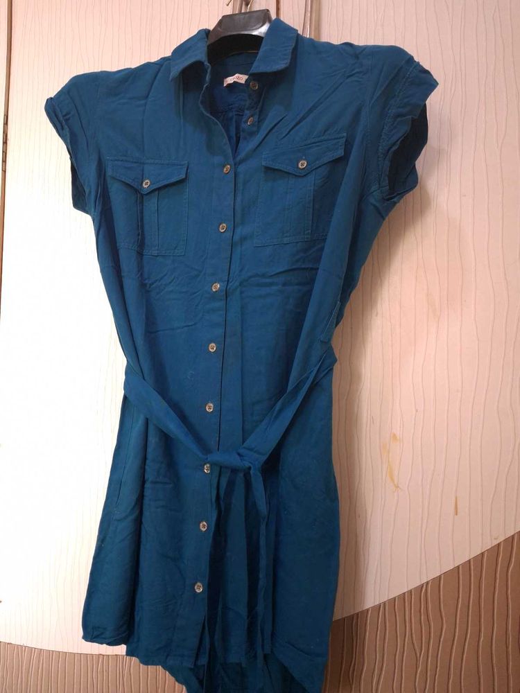 Stylish Blue Dress with Belt