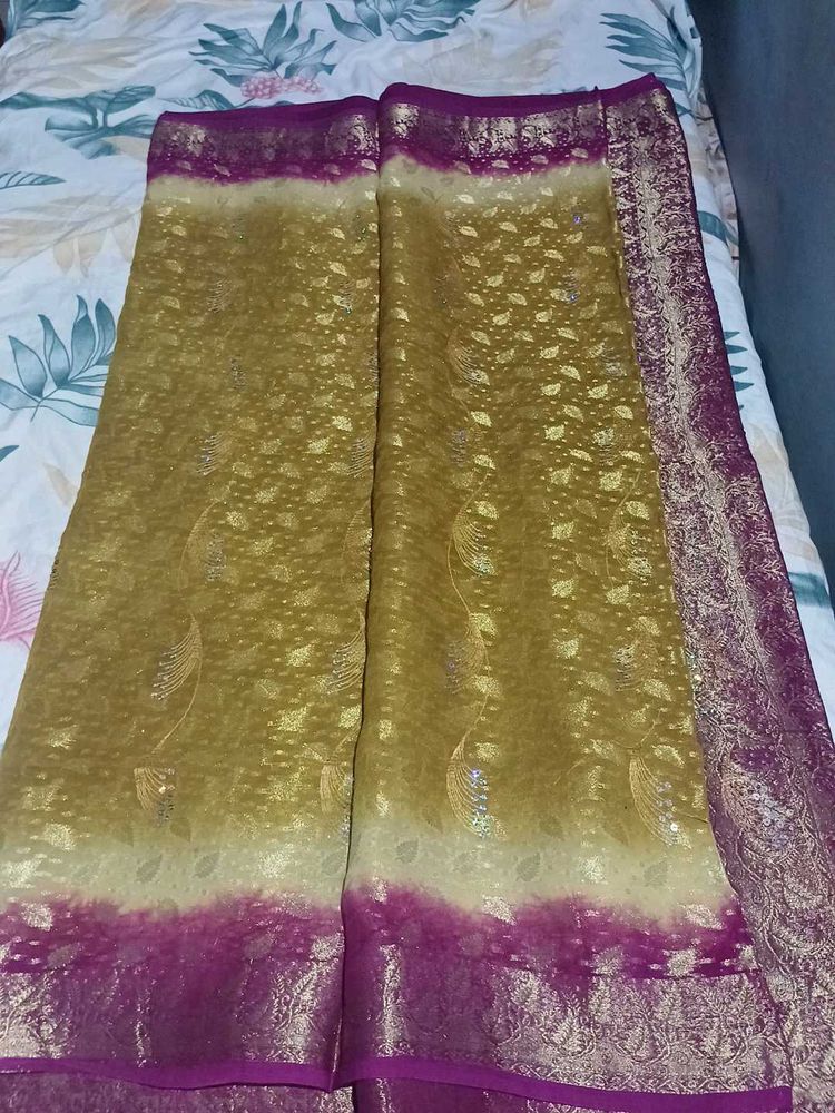 Elegant Gold and Purple Sari