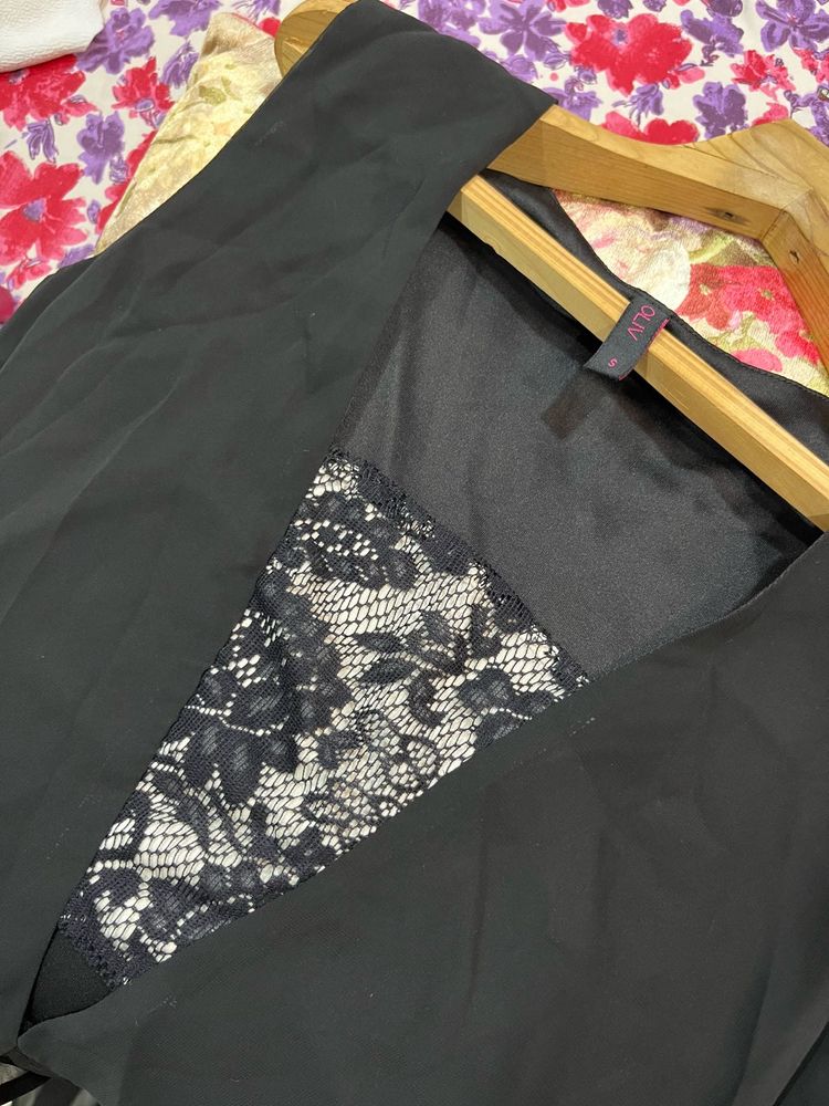 Asymmetrical Lace Black Top- Size S