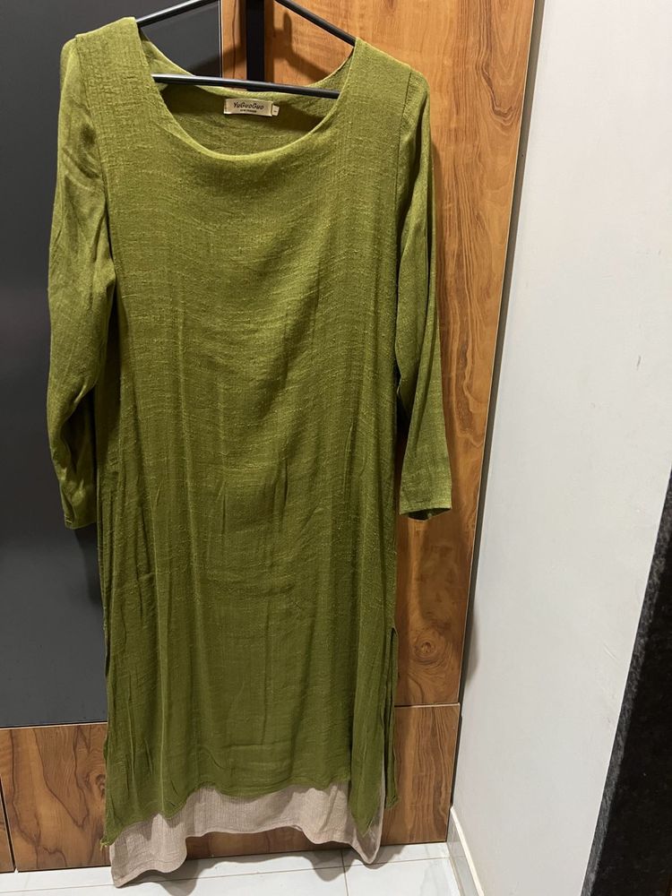Olive Green Linen Tunic Dress