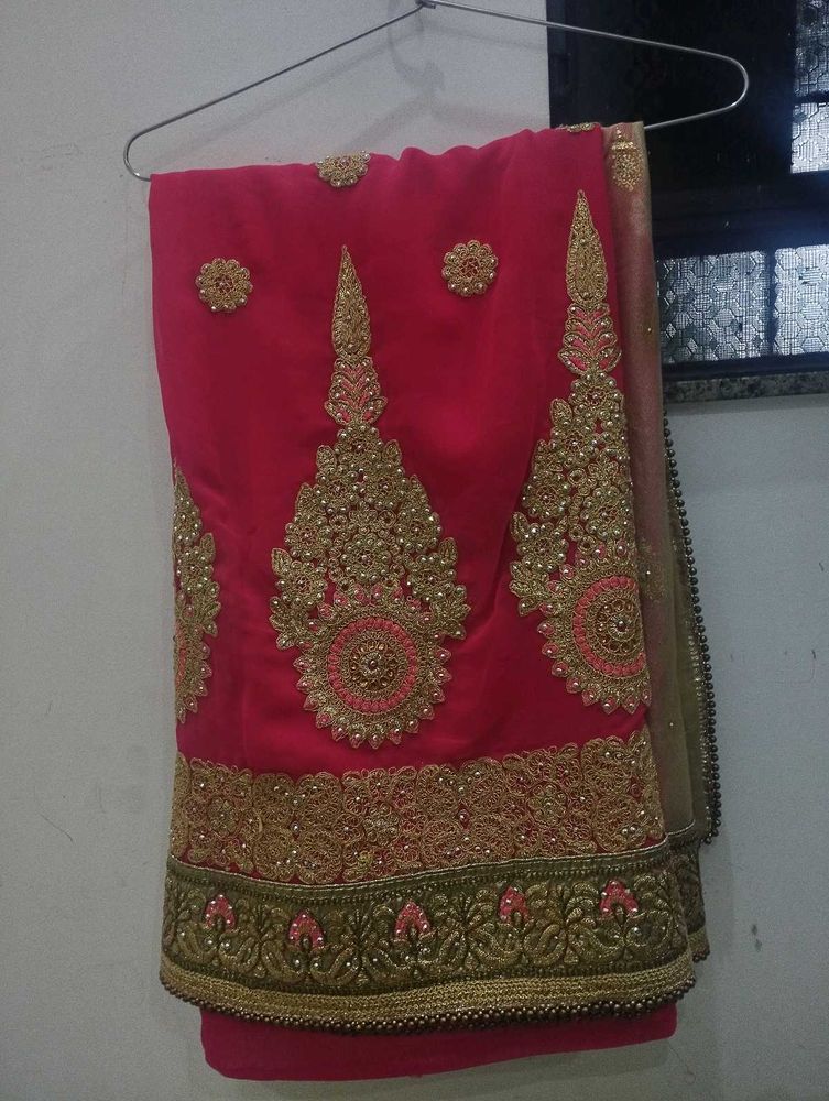 Elegant Pink Embroidered Saree with stylish embroi