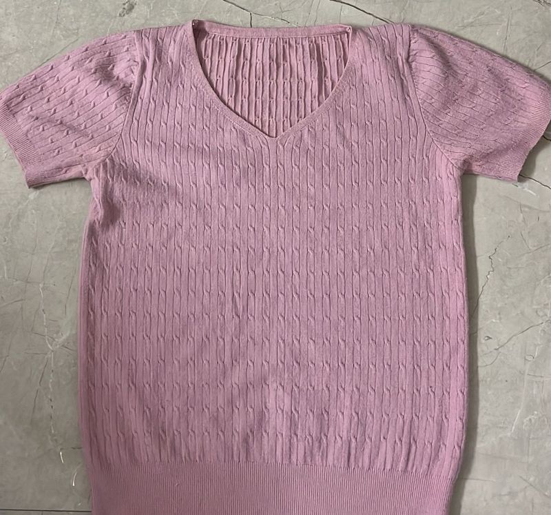 Pink Knit Short Sleeve Top