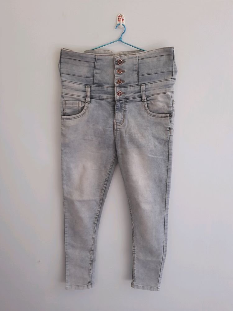 High-Waisted Button Jeans