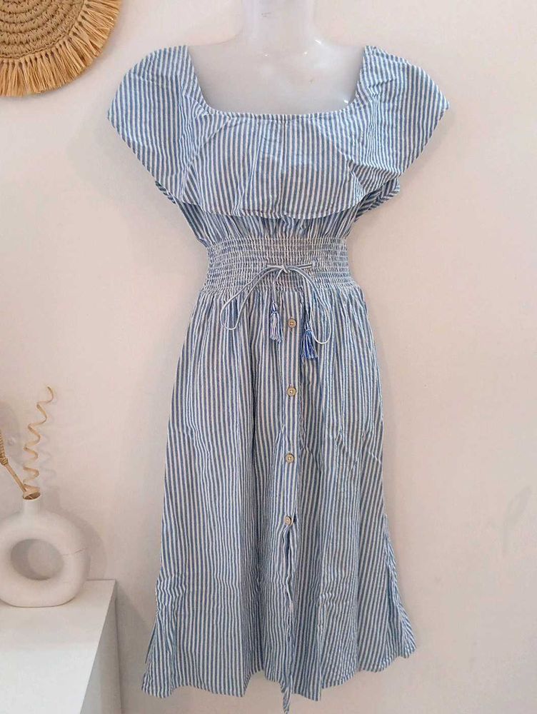 Zara Striped Off Shoulder Coastal Dress