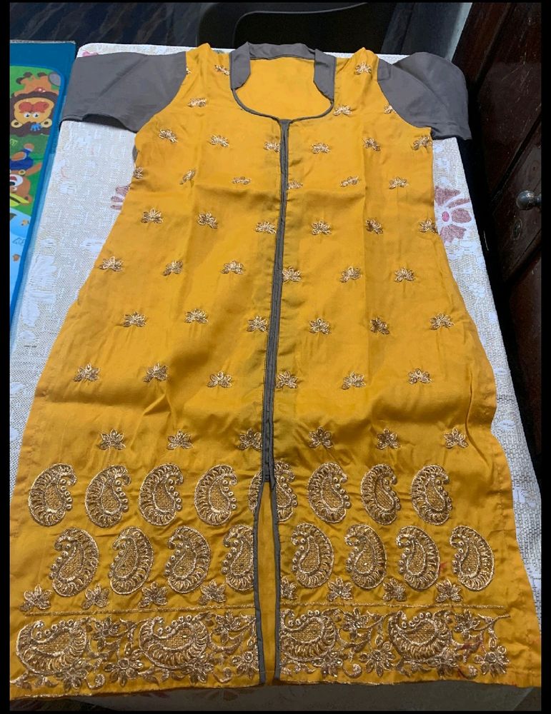 Mustard Yellow Collar Neck.. Front Slit Kurti