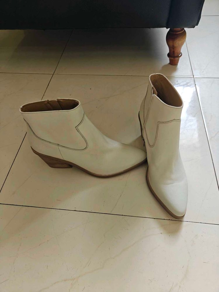 White Leather Ankle Boots