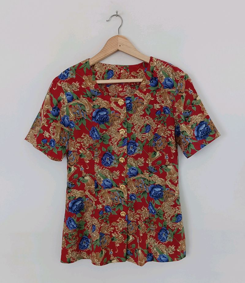 Vintage Red Floral Printed Top (Women&#39;s)