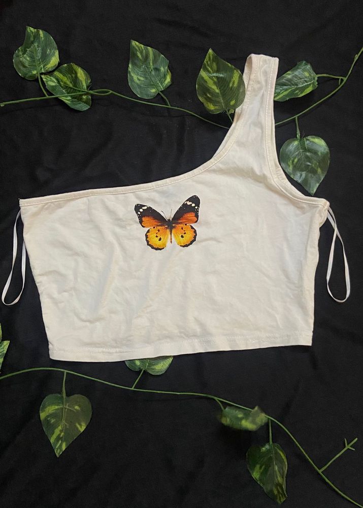 Butterfly One Shoulder Crop Top
