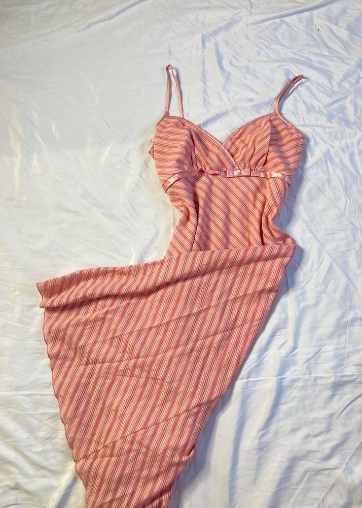 Y2K Pink Striped Spaghetti Strap Dress