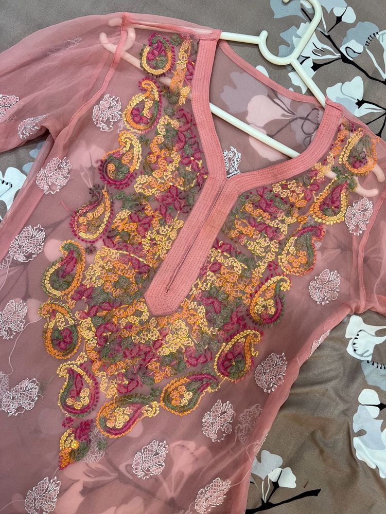 pink chikankari kurta