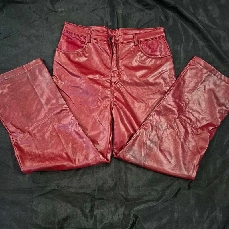 Burgundy |cherry red Faux Leather Pants|korean