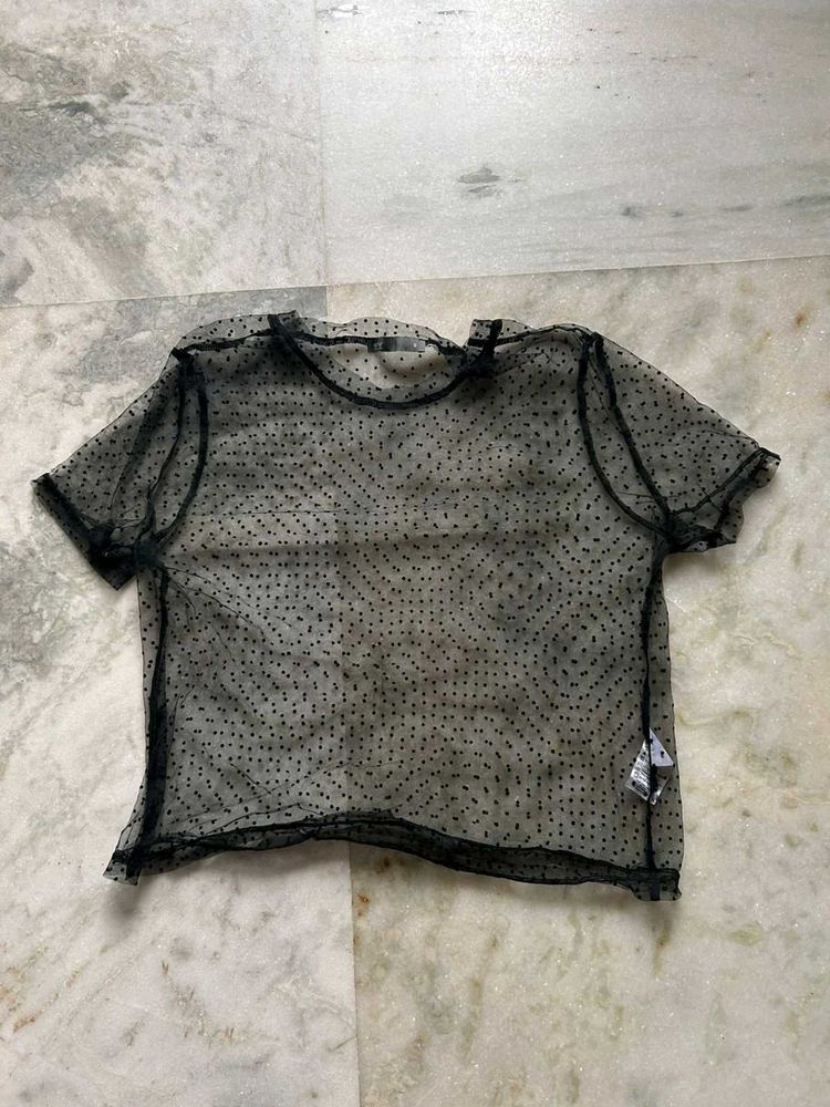 Sheer Black Polka Dot Top