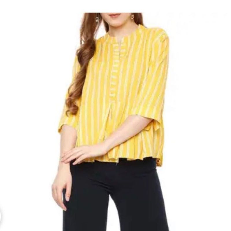 Yellow Stripe Cotton Top Full Sleeve Peplum People