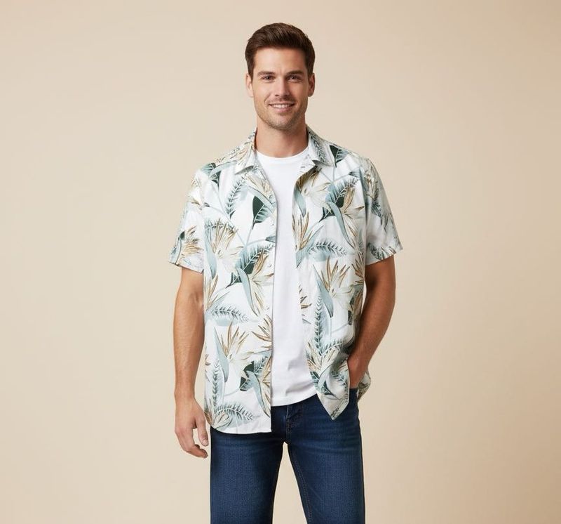 Floral Print Men's Casual Shirt/ Size XL