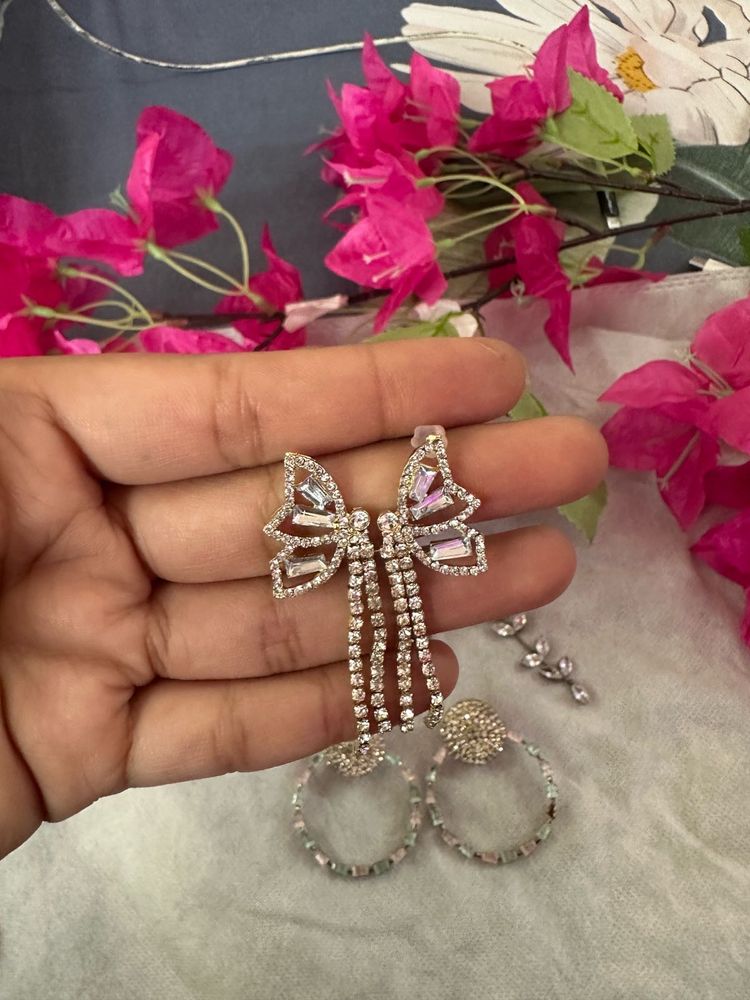 Rhinestone Bow Drop Earrings