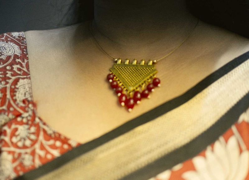 Antique Pendant With Hanging Beads Neck Chain
