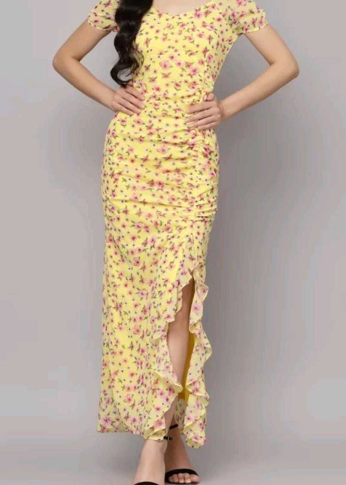 Floral Ruffle Slit Maxi Dress