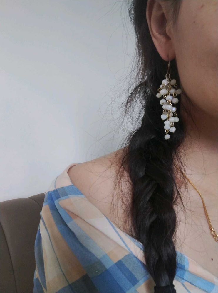 White Bead Dangle Earrings