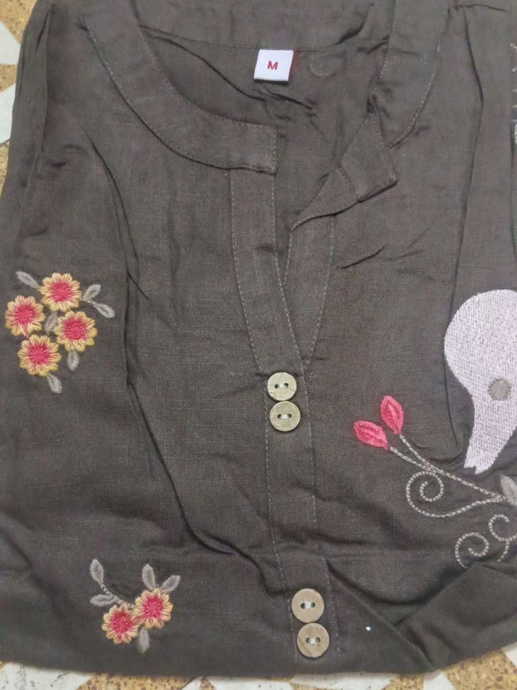 Embroidered Brown Tunic - Size M