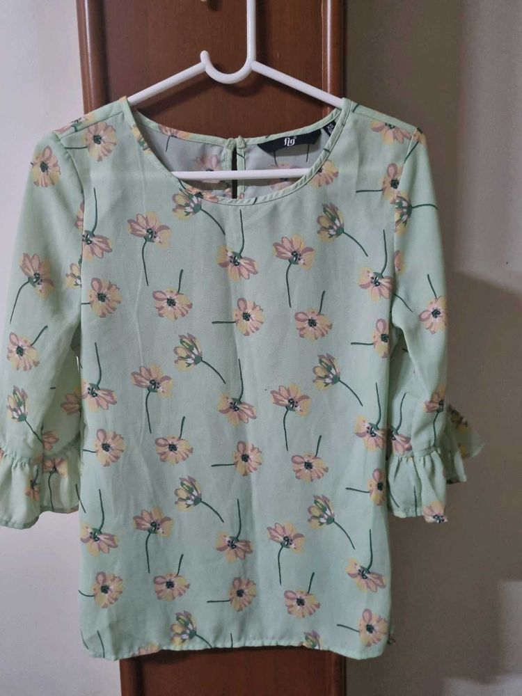 Floral Top With Ruffle Sleeves