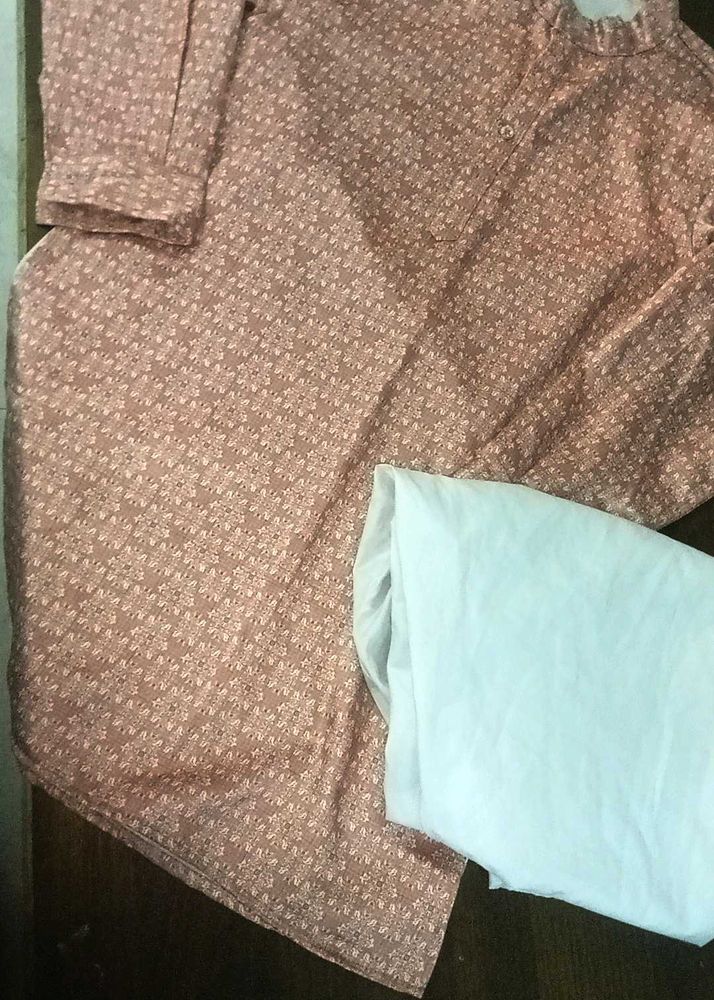 Elegant Peach Colour Kurta With White Pyjama