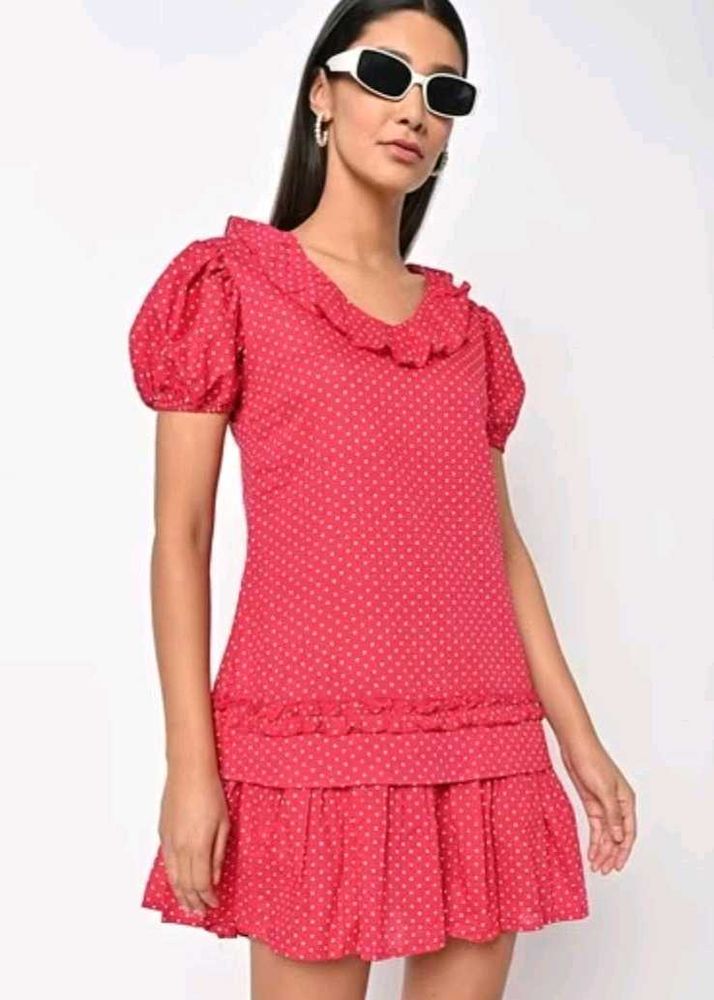 Stylish Red Polka Dot Mini Dress