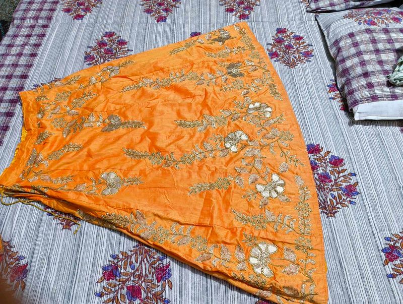 Orange Embroidered Lehenga Skirt