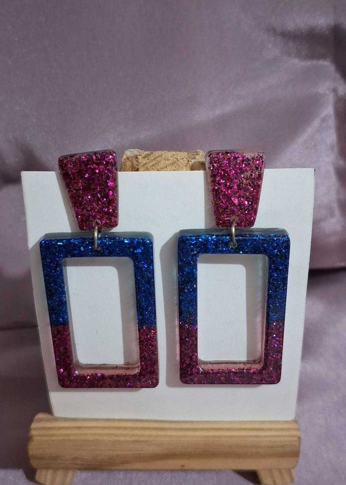 Sparkly Statement Earrings Pink &amp; Blue Toned