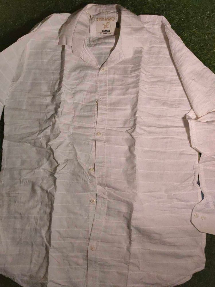 White Linen Striped Casual Shirt