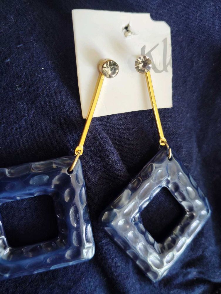 Vintage Blue Geometric Dangle Earrings
