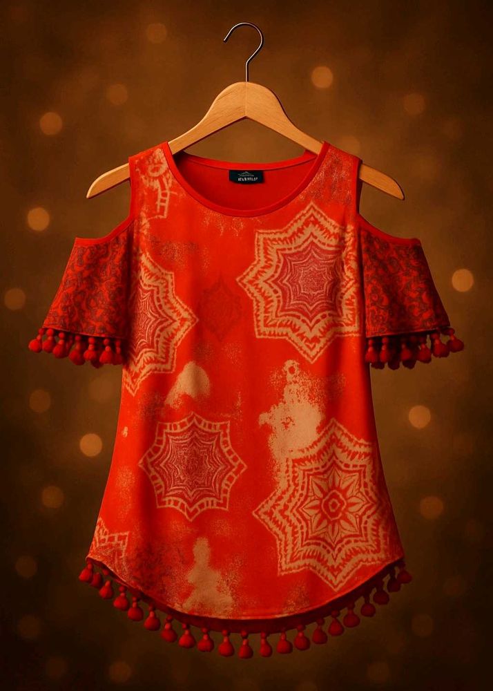 Cold Shoulder Top With Tassle Details