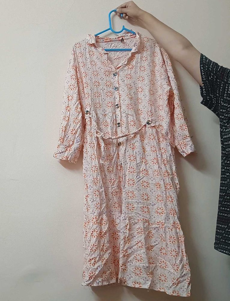 Peach Floral Print Dress