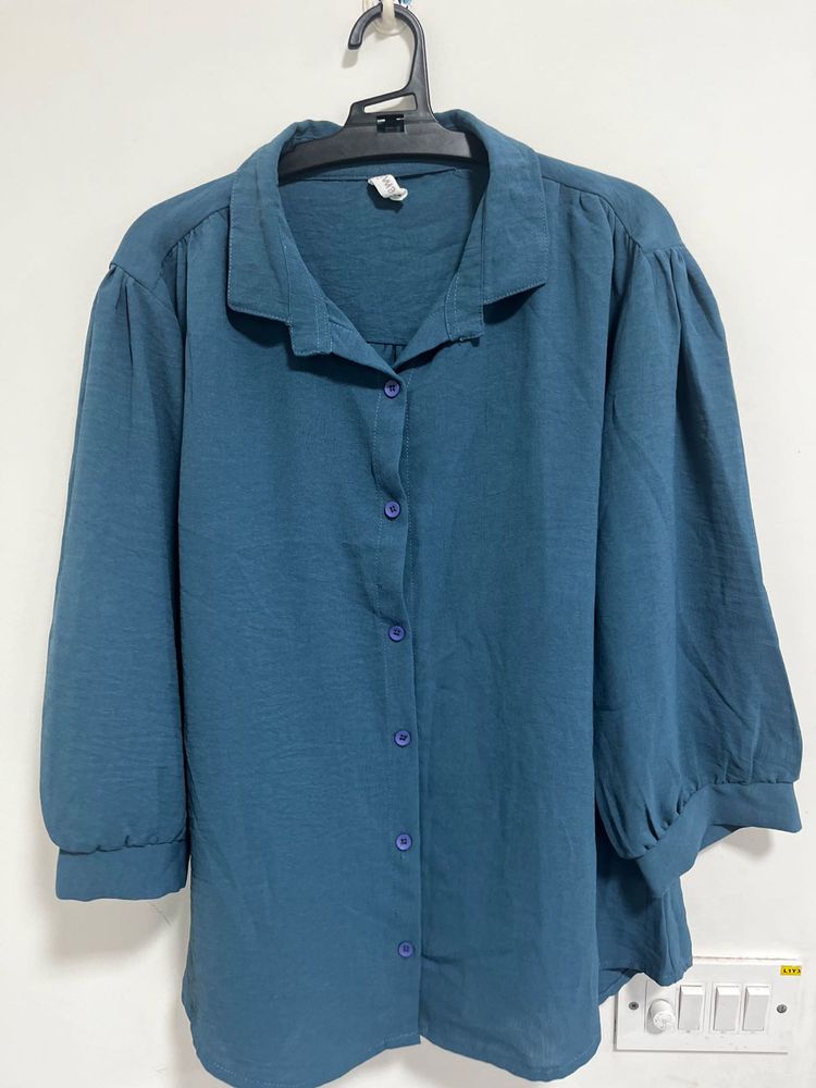 Blue Button-Down Top