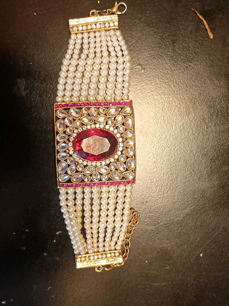 Pearl &amp; Ruby Statement Bracelet