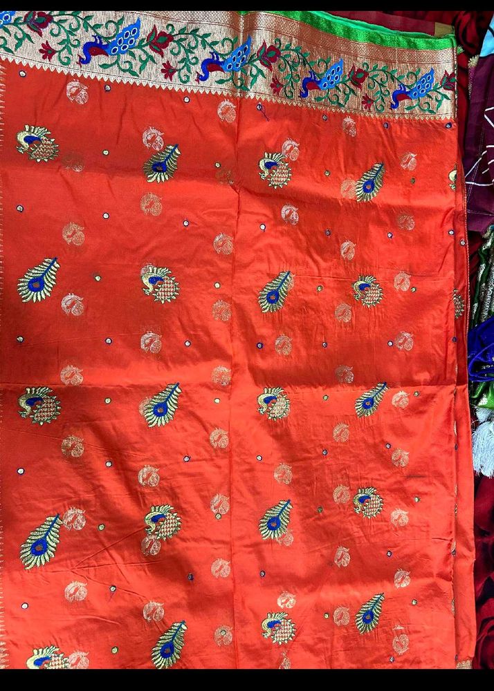 Beautiful Orange Paithani with stiched blouse