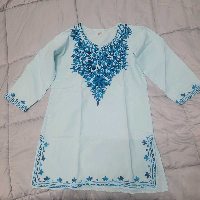 Embroidered Light Blue Kurti