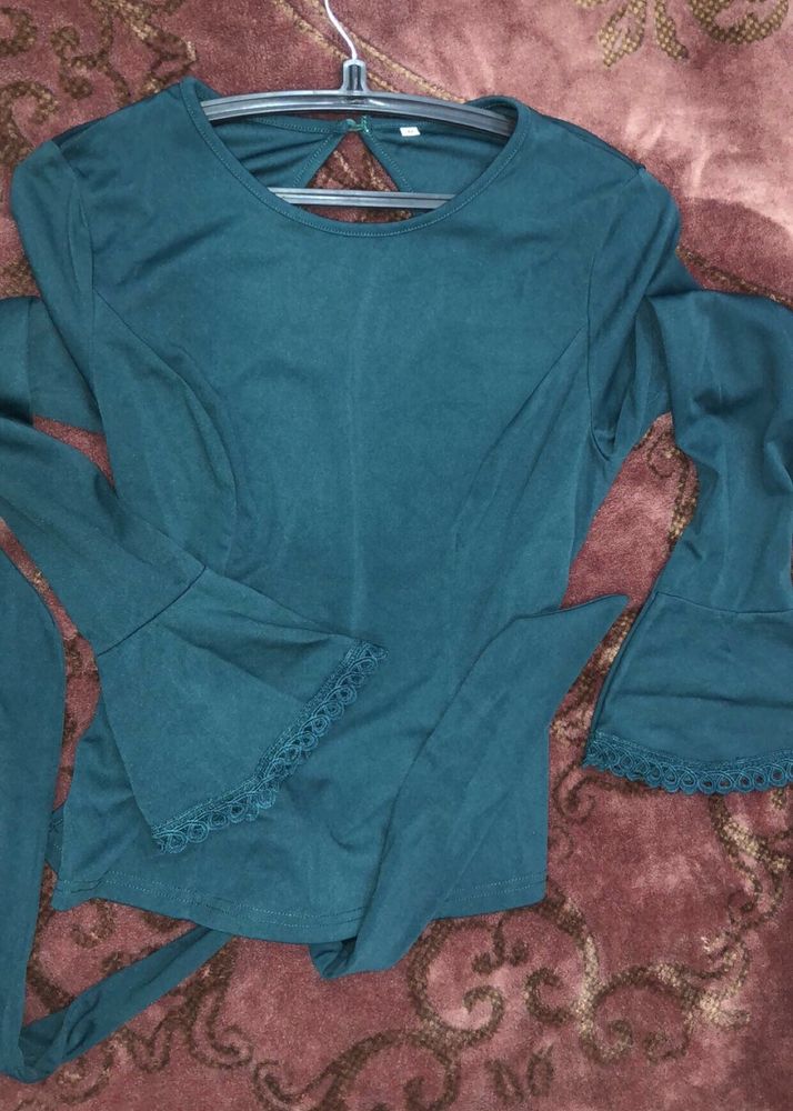 Emerald Green  Wrap / Clinched waist Top With Bow
