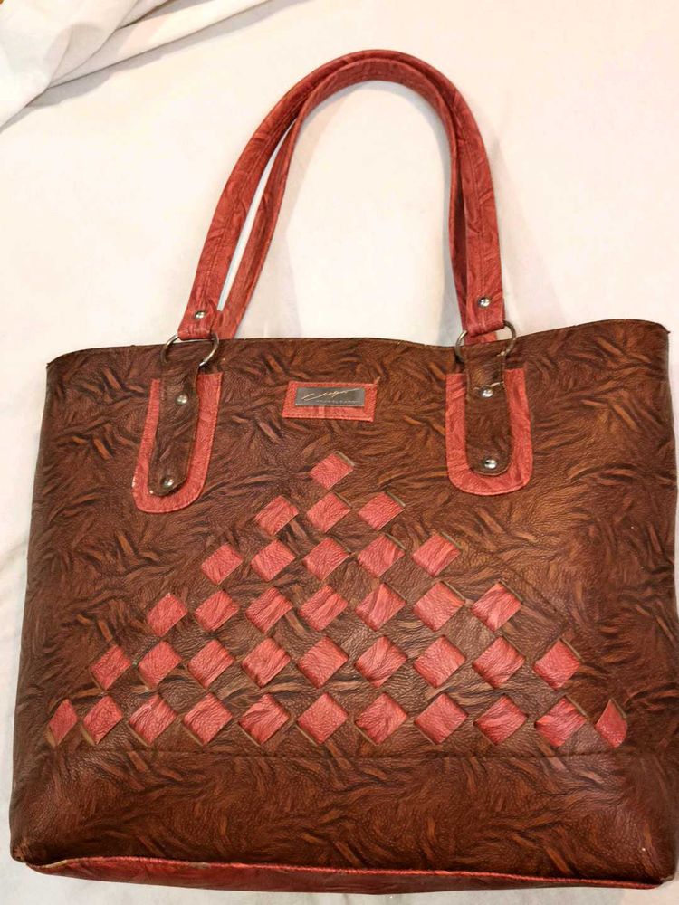 Brown &amp; Red Patterned Tote Bag