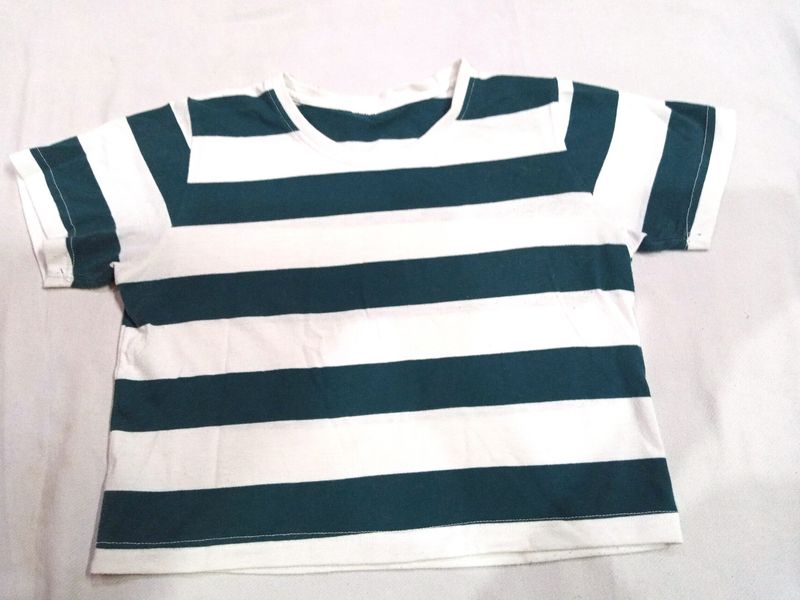 White-green Strip Crop Top