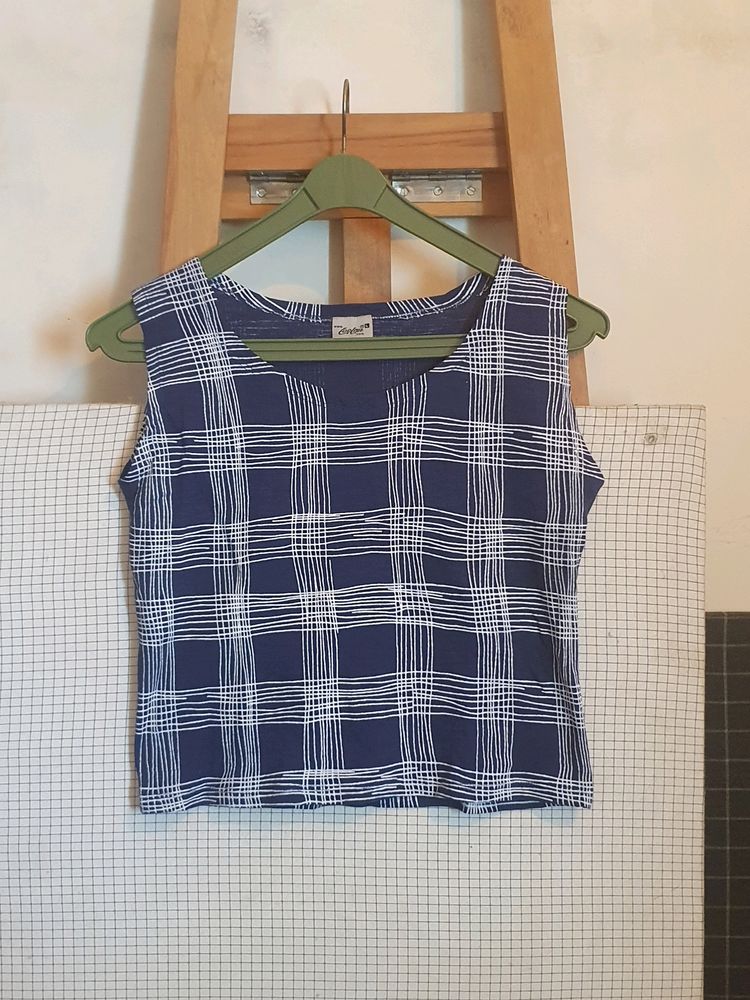 Pattern and Lines - Navy Blue Crop Top