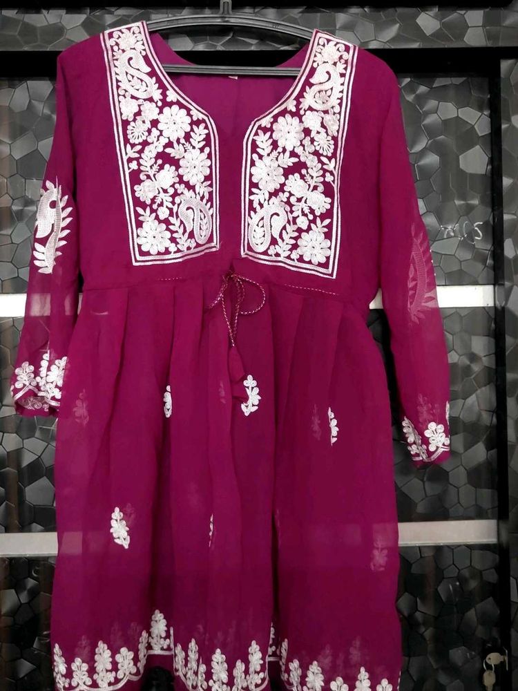 Maroon Embroidered Kurta
