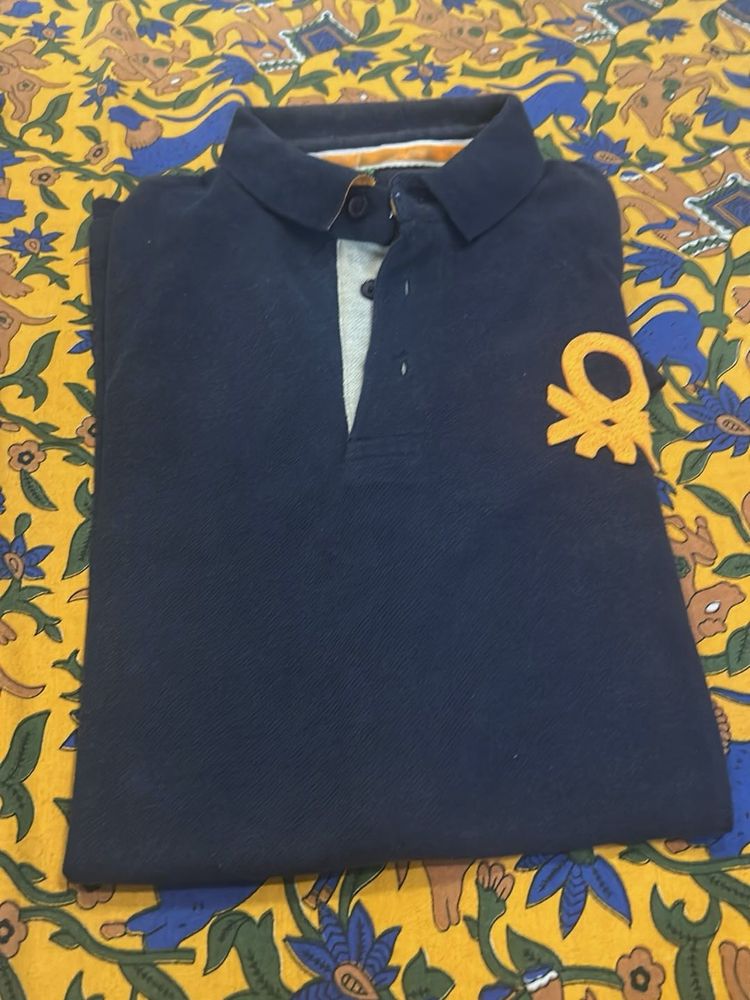 Benetton Navy Polo Shirt - Size M