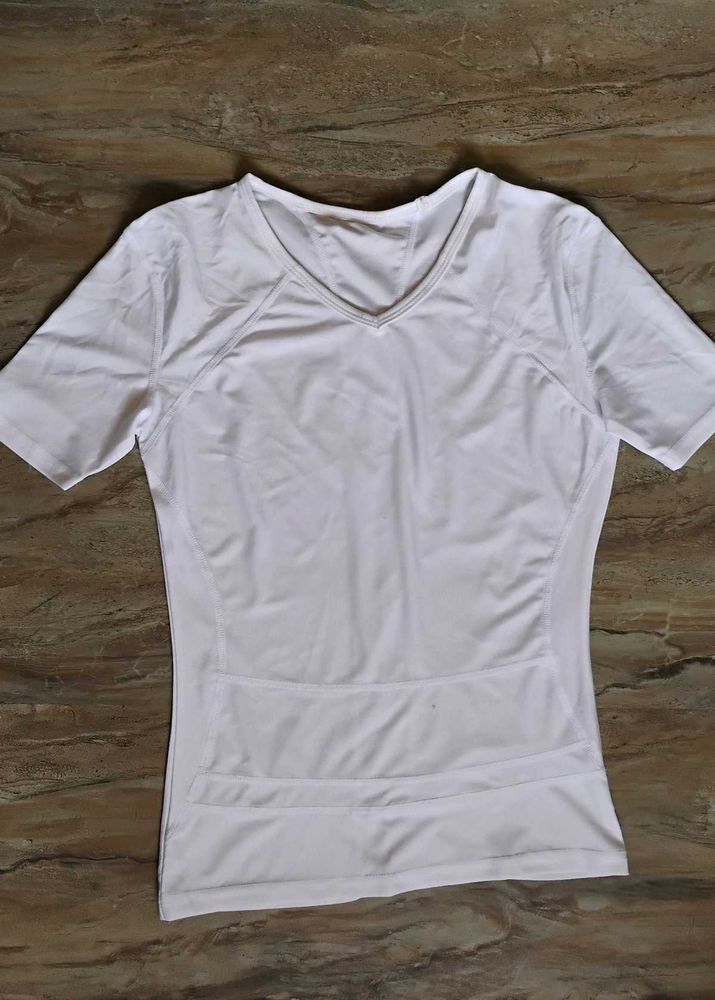 White V-Neck Athletic Top